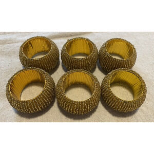 Set of 6 Newton Studio Handmade Gold Tone Beaded Napkin Rings 1.5" Tallx 2" Wide